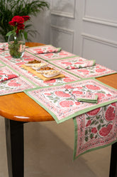 Whispering Meadows hand block print premium cotton Table runner + placemat napkin set